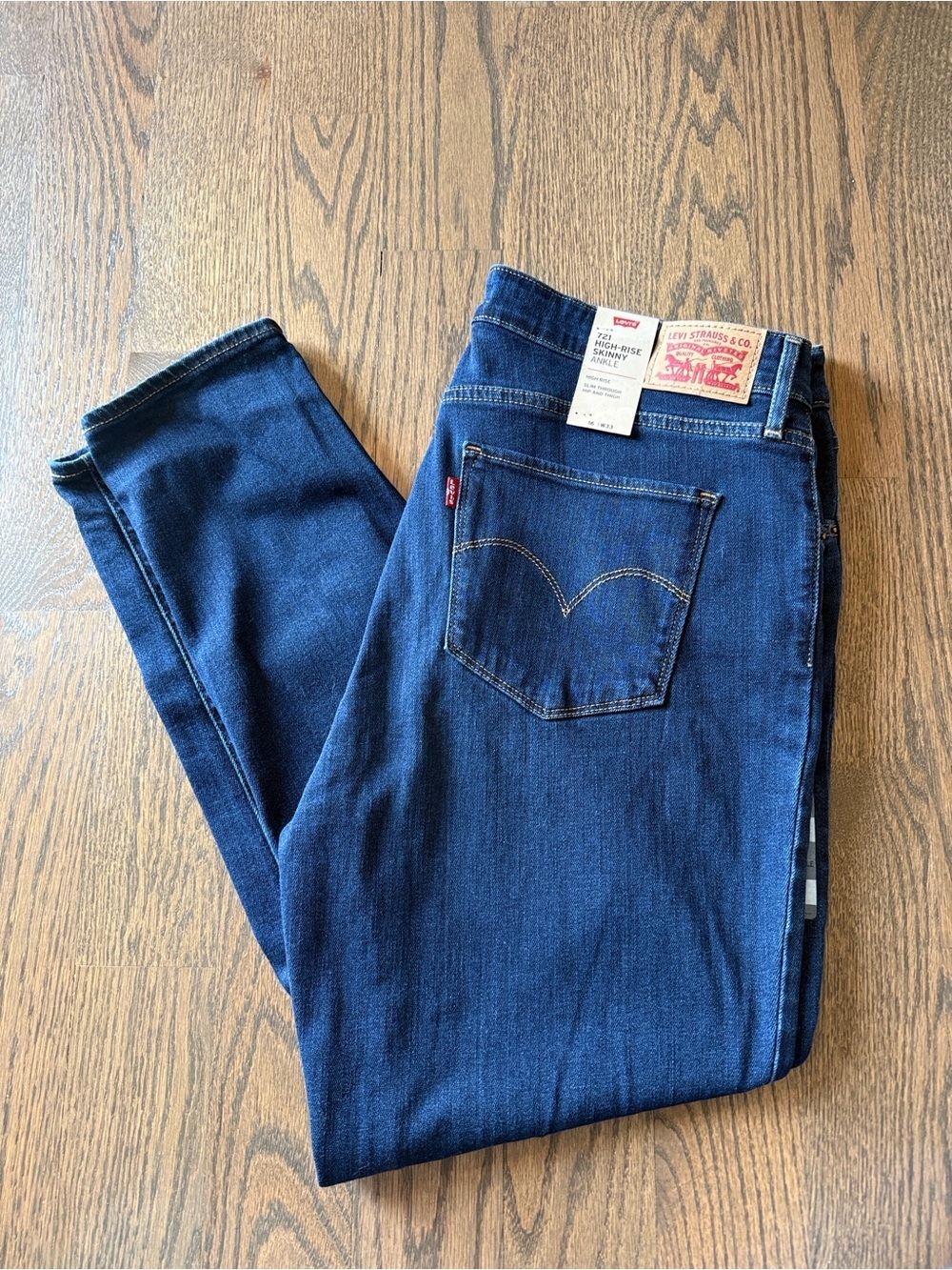 Levi’s 721 High-Rise Dark Blue Skinny ankle Jeans. Women's size 16 - Picture 3 of 7